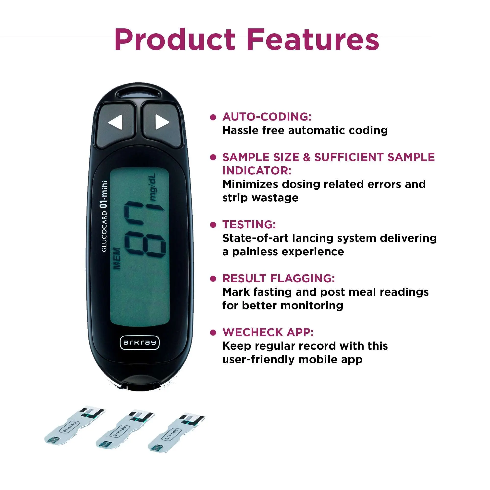 ARKRAY Max Glucocard 01-Mini - Blood Glucose Monitoring Kit with 10 Strips | Reliable Diabetes Monitoring - Image 3